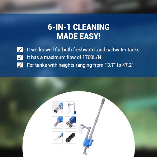 6-in-1 Electric Fish Tank Gravel Vacuum Sand Cleaner ~ fastconvenient.com