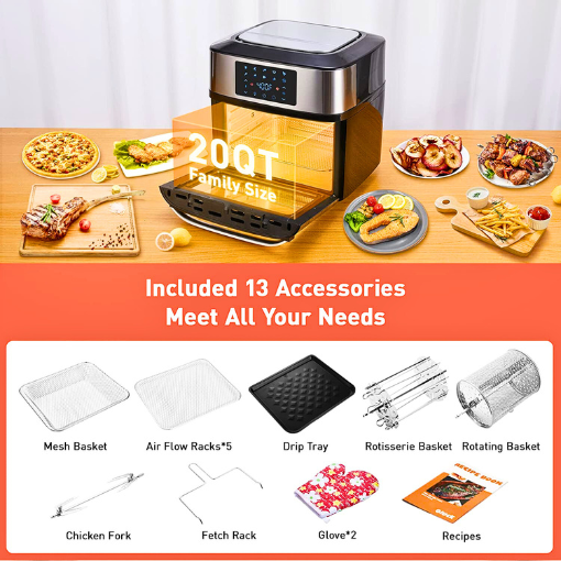 Home Air Fryer 13 Quart Air Fryer Oven Rotisserie, Dehydrator + 20  Accessories